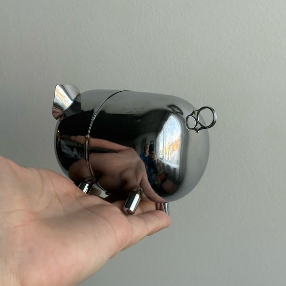 Pig Piggy Bank Metal Made in Hong Kong Minimalist Vintage Decor MCM - Picture 6 of 11